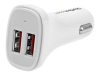 StarTech.com Chargeur de voiture double USB - Adaptateur allume cigare à 2 ports USB - Haute puissance (24 W/4,8 A) - Blanc - Adaptateur d'alimentation pour voiture - 24 Watt - 4.8 A - 2 connecteurs de sortie (USB) - blanc - pour P/N: USBLT1MW, USBLT1MWS, USBLT2MBR, USBLT2MW, USBLT30CMW, USBLTM1MBK, USBLTM1MWH USB2PCARWHS