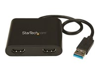 StarTech.com Adaptateur USB 3.0 vers double HDMI, 1x 4K 30Hz et 1x 1080p, carte vidéo et graphique externe, dongle adaptateur d'affichage double moniteur USB Type-A vers HDMI, prend en charge Windows uniquement, noir - Adaptateur USB vers double HDMI (USB32HD2) - Câble adaptateur - Conformité TAA - USB type A mâle pour HDMI femelle - 25 cm - noir - support 4K30Hz (3840 x 2160) - pour P/N: HDDVIMM3, HDMM12, HDMM15, HDMM1MP, HDMM2MP, HDMM3, HDMM3MP, HDMM50A, HDMM6, HDPMM50 USB32HD2