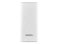 ADATA P10000 - Banque d'alimentation - 10000 mAh - 2.1 A - 2 connecteurs de sortie (USB) - sur le câble : Micro-USB - blanc AP10000-DUSB-CWH