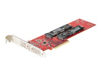 StarTech.com Adaptateur PCIe M.2 - PCIe x8/x16 vers Double NVMe ou AHCI M.2 SSD - PCI Express 4.0, 7,8Gbps/Disque, Bifurcation Requise, Carte PCIe Dual M.2 - Compatible Win/Linux (DUAL-M2-PCIE-CARD-B) - Adaptateur d'interface - M.2 - Slot d'extension vers 2 x M.2 - M.2 Card - profil bas - RAID RAID 0, 1, JBOD - PCIe 4.0 x16/x8 - rouge DUAL-M2-PCIE-CARD-B