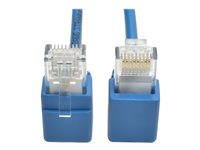 Tripp Lite Cat6 Gigabit Snagless Molded Slim UTP Patch Cable with Right-Angle Connectors - Cordon de raccordement - RJ-45 (M) pour RJ-45 (M) - 30 cm - UTP - CAT 6 - moulé, connecteur à angle droit, sans crochet, bloqué - bleu N201-SR1-BL